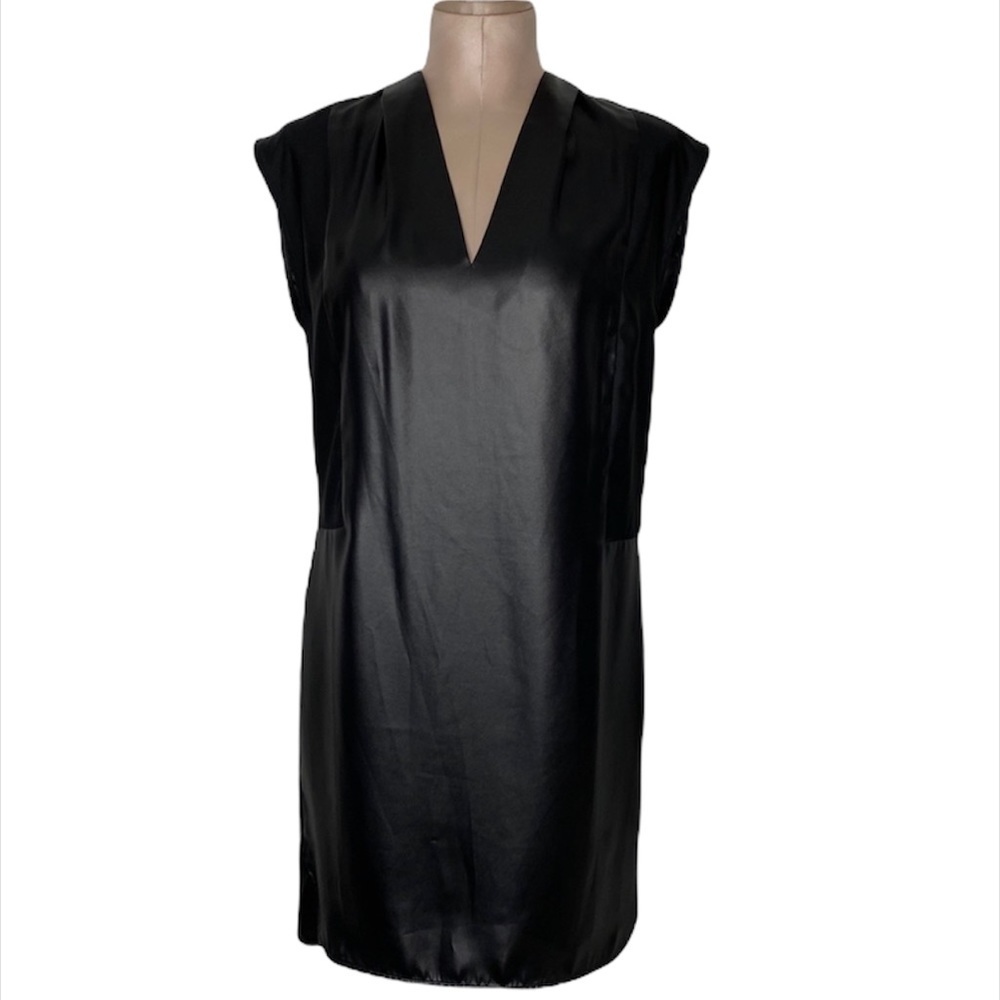 Sandro Paris Black Faux Satin Panel Shift Dress Sz XS